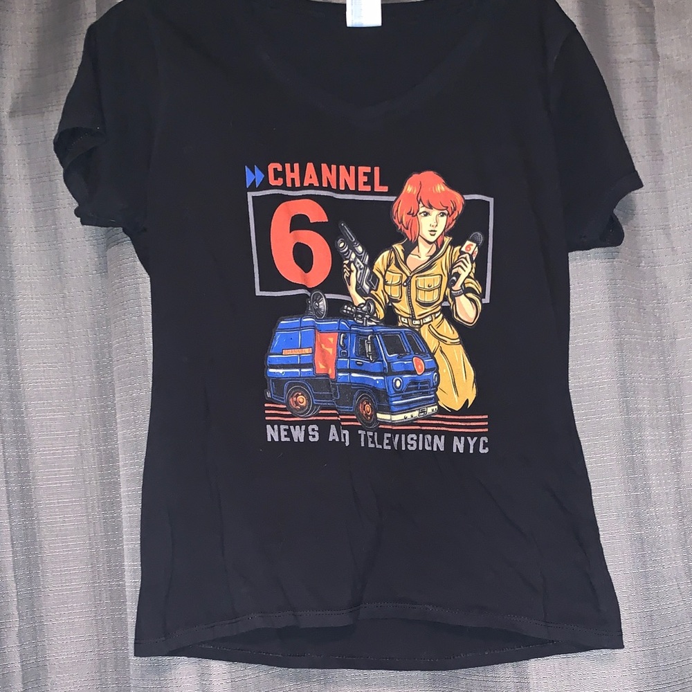 Black Graphic Tee with Channel 6 Design